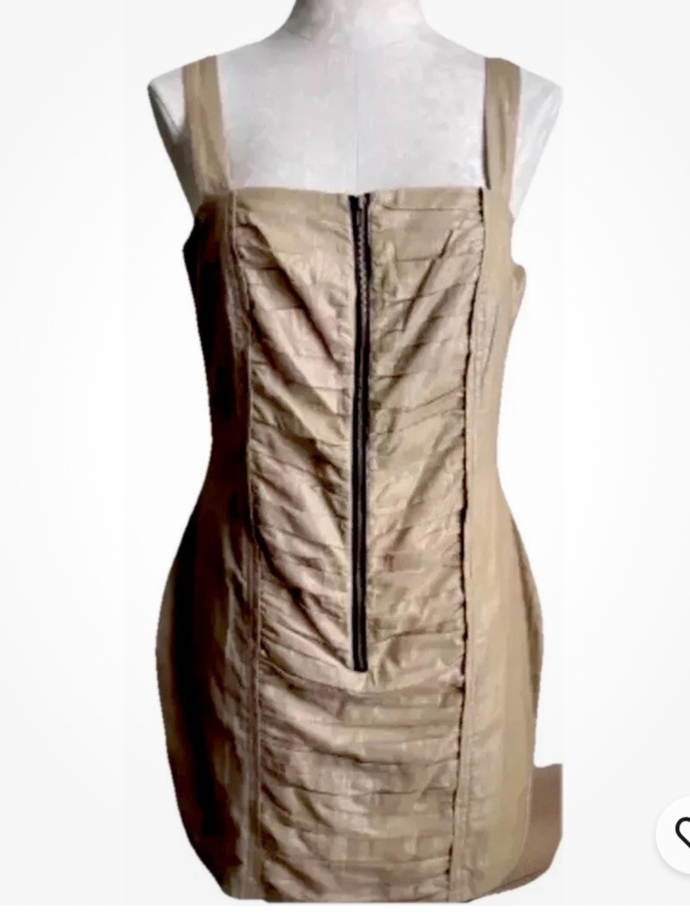 Beige Zip-Front Sheath Dress